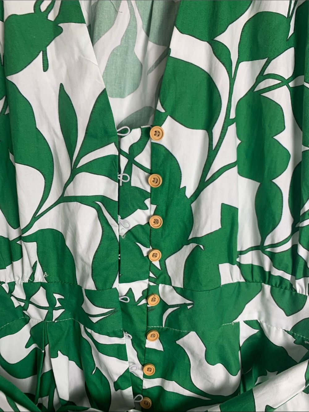 Zara Green Leaf Print Button-Front Midi Dress - Picture 3 of 7